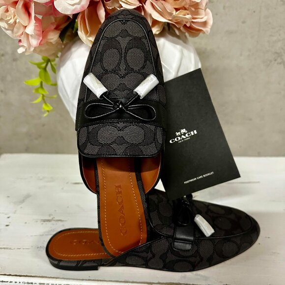 NWT COACH Black Textured Jacquard Logo Slides / Mules - SZ. 7.5 - Picture 2 of 9